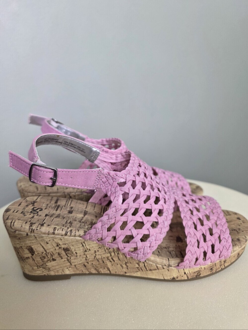 SO Adrienne Girls Light Pink Woven Cork Wedge Sandals - Size 5 - Memory Foam NEW
